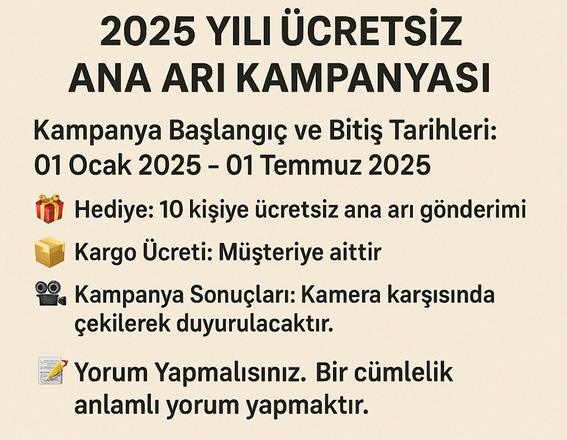 2025 yılı ücretsiz ana arı